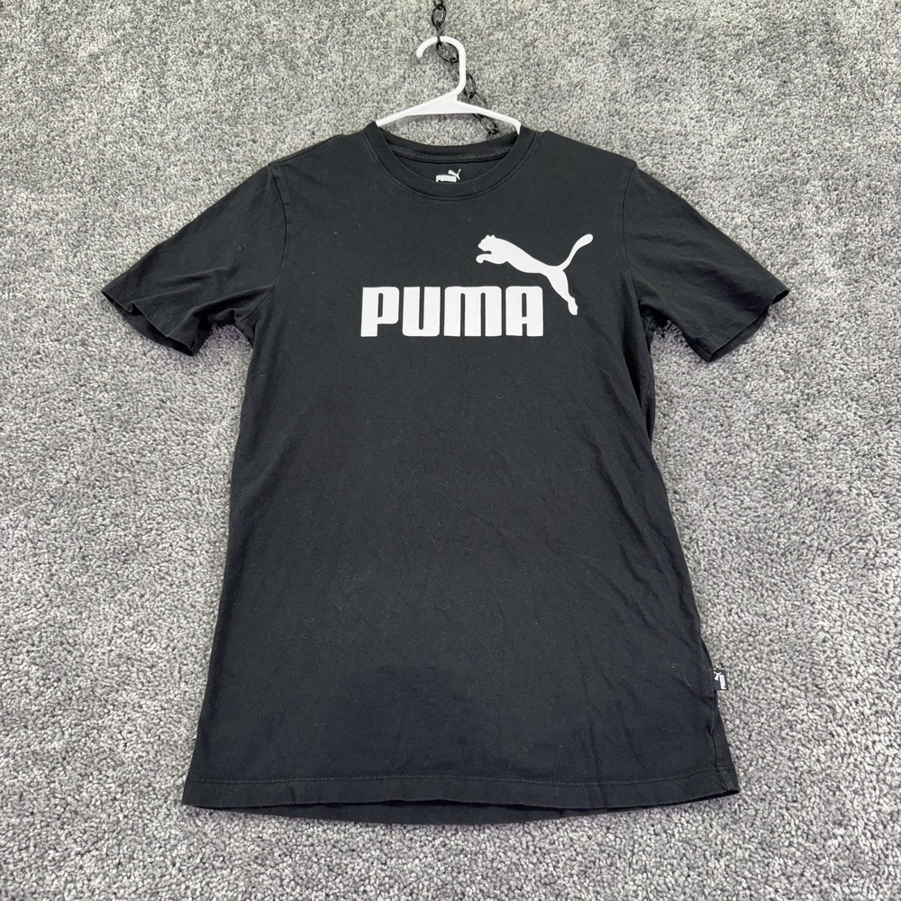 Puma Shirt Mens Small Black Short Sleeve Big Logo Graphic Tee Casual Sport